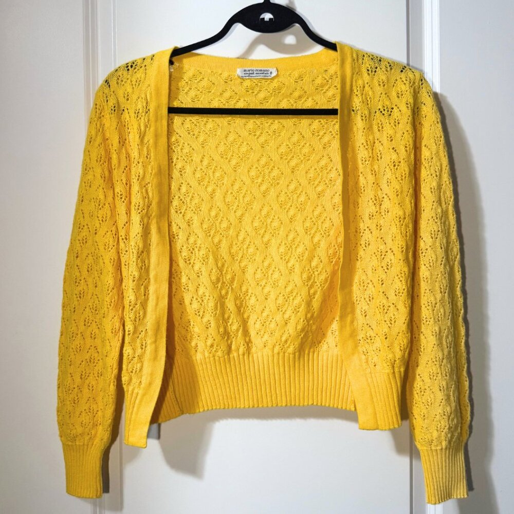 Vintage Mario Romano Elegant Essentials 100% Wool Sweater – Yellow – Open Knit